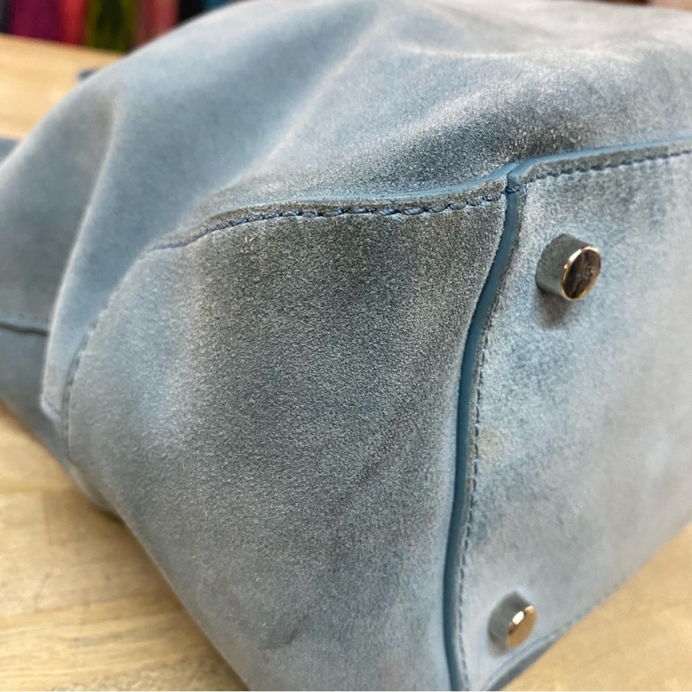 BRANDON BLACKWOOD Blue Suede Satchel Crossbody - Picture 8 of 11